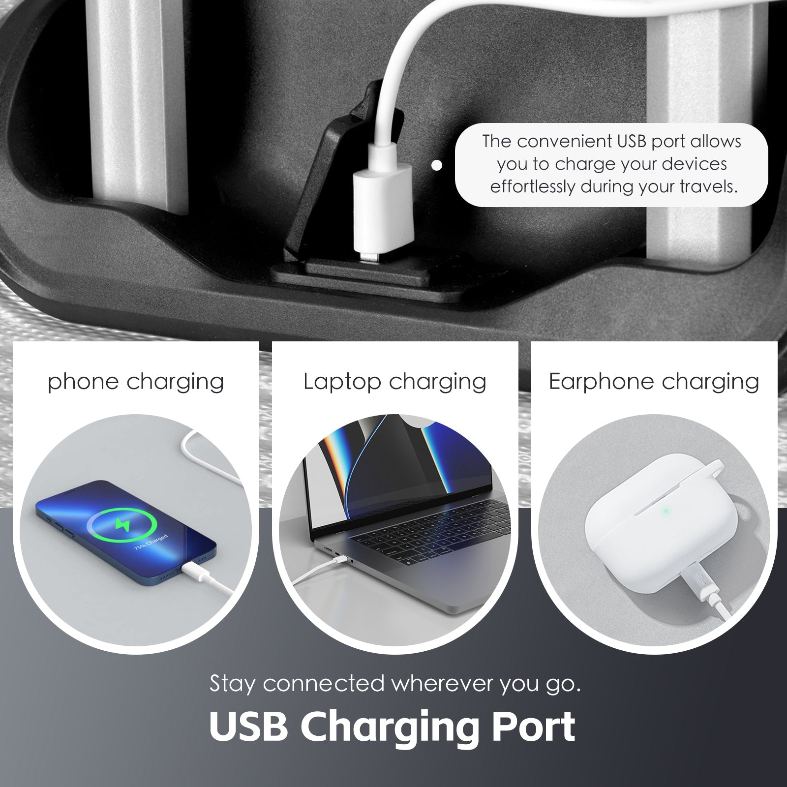 3 pcs 20"/24"/28" Digital Weighing Scale and USB Charging Port Lightweight Luggage Suitcase Silver
