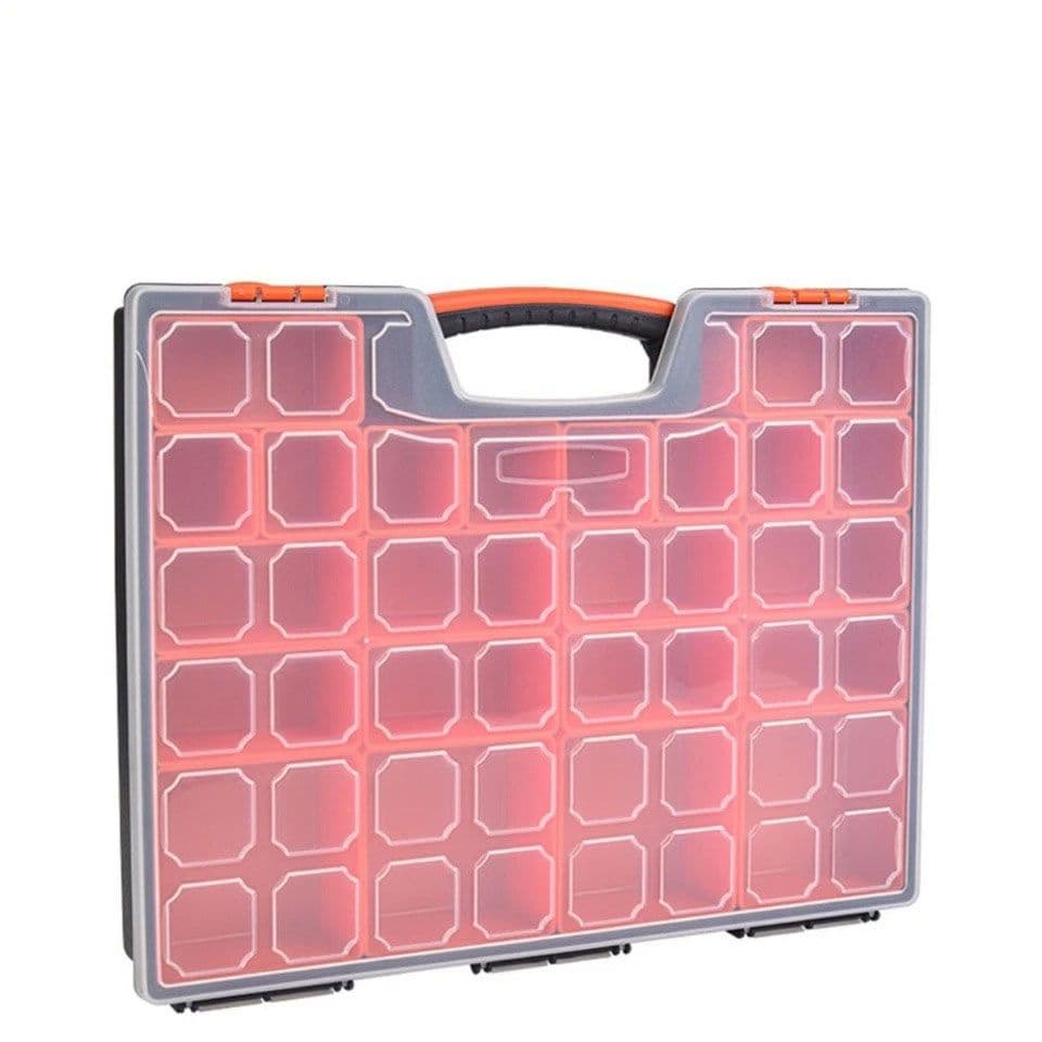 15 Compartments Storage Organizer Tool Box Plastic Bin Black Clear Orange