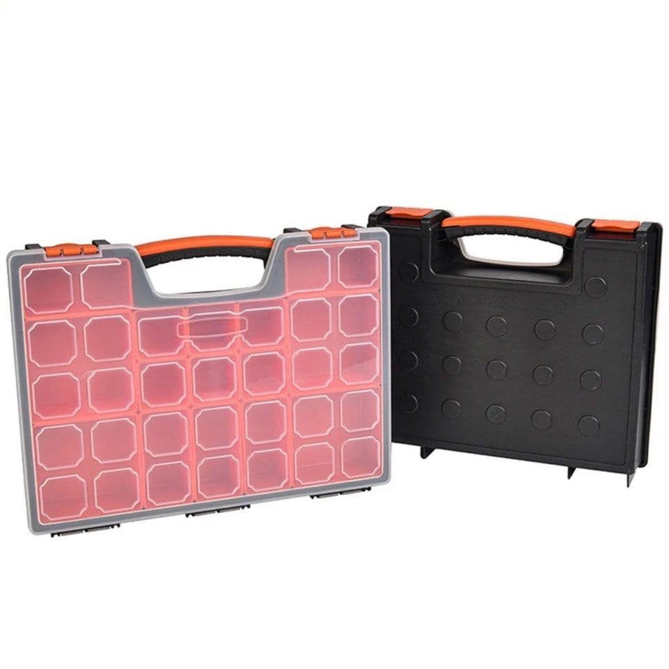 15 Compartments Storage Organizer Tool Box Plastic Bin Black Clear Orange