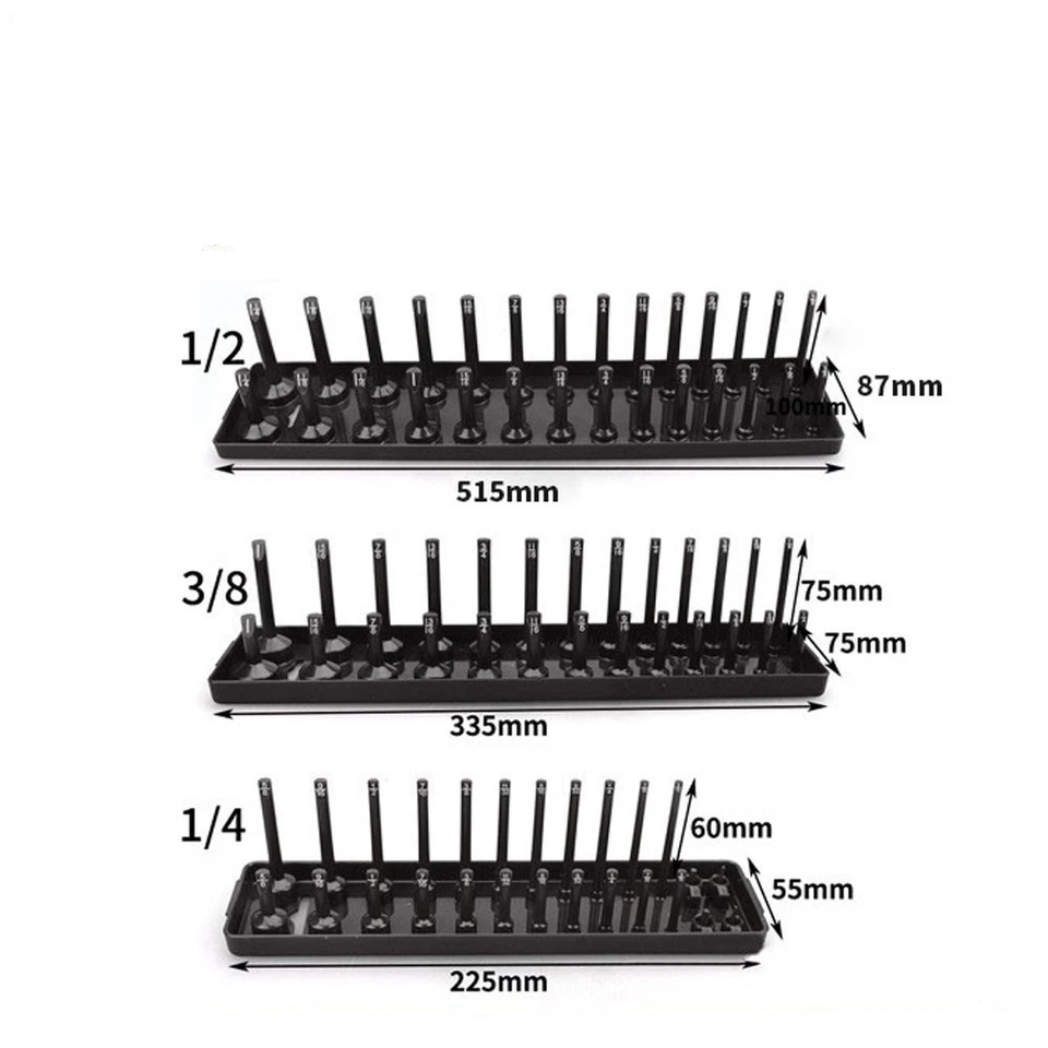 3Pcs Metric Socket Tray Rack Holder Shelf Garage Organizer 1/4"/3/8"/1/2"