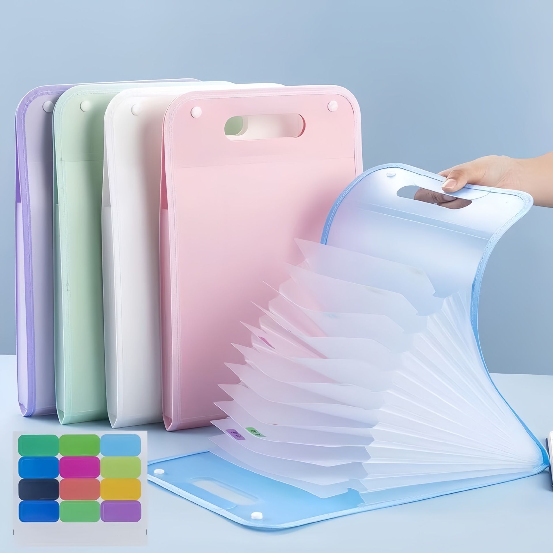 13-Pocket Accordion File Folder — A4 Portable Vertical Folding Organizer with Index Tabs, Suitable for School, Office, Student, and Professional Document Organization, Made of High-Clarity Waterproof Material, Expandable Multi-Functional File Pouch（p