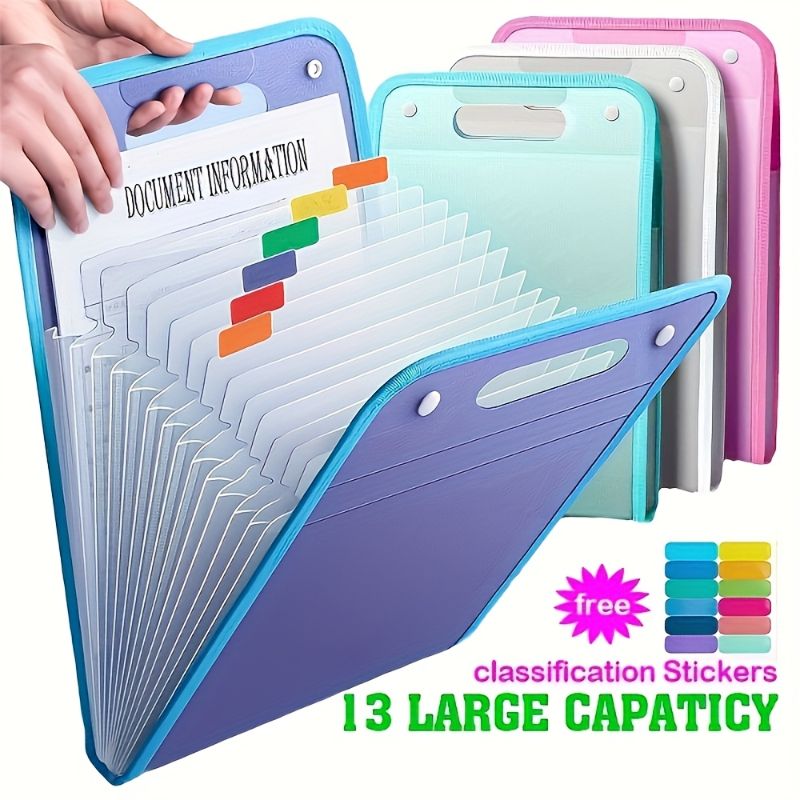 13-Pocket Accordion File Folder — A4 Portable Vertical Folding Organizer with Index Tabs, Suitable for School, Office, Student, and Professional Document Organization, Made of High-Clarity Waterproof Material, Expandable Multi-Functional File Pouch（p