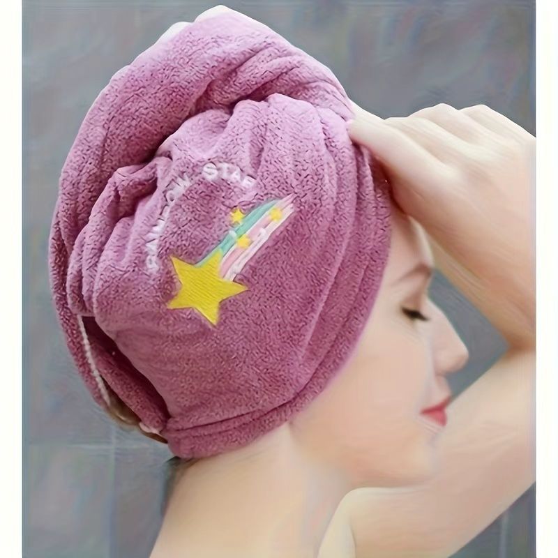Ladies' Soft Quick-Dry Shower Cap Towel - Delicate Embroidery, Essential for a Refreshing Bath（violet）