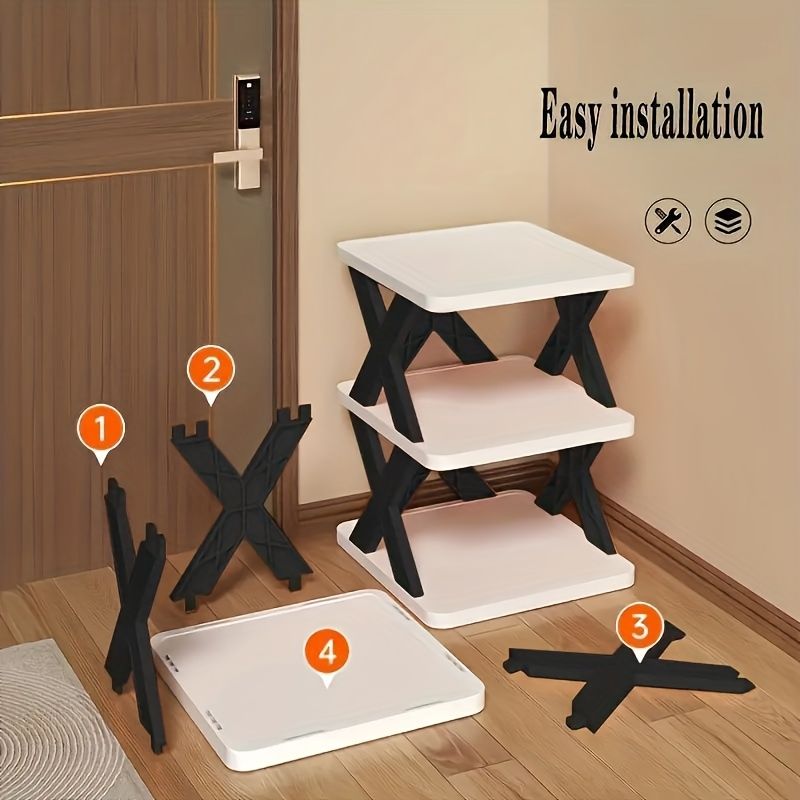 9-Tier Foldable White/Orange Shoe Rack, space-saving vertical design for entry halls, living rooms, bedrooms, closets, balconies—an essential organizing storage shelf for college dormitories.