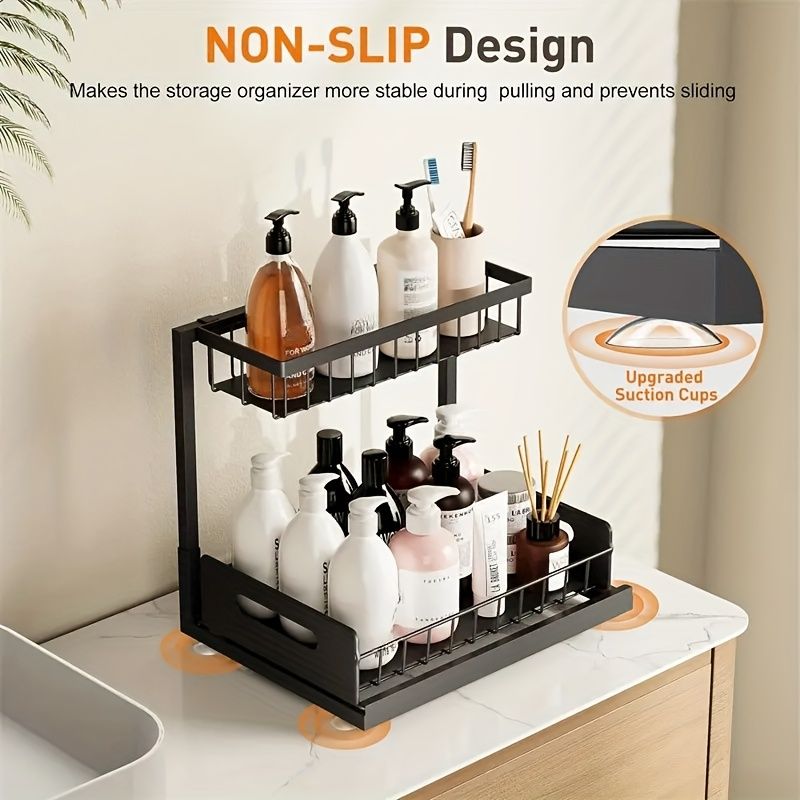 Not Designed for Design, But Designed for Life: Heavy-Duty Metal Frame Holds 50 lbs, Honeycomb Grid Prevents Water Accumulation, Non-Slip Upgraded Suction Cups for Stable Multi-Scenario Storage(Black)