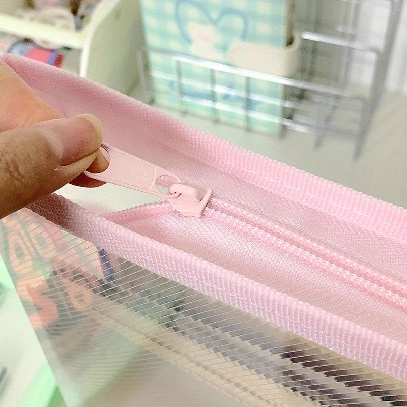 Macaron Candy Student File Bag + PET Animal Stickers - Hand-Carry Large Capacity Waterproof A4 Zipper Transparent Exam Paper & Textbook Storage Bag, Folder（pink）