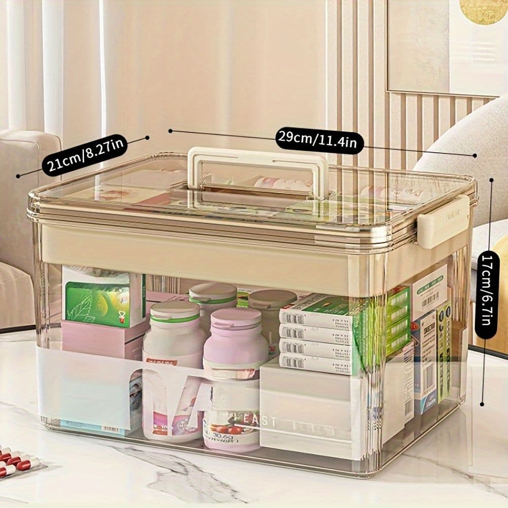 Multi-Layer Large Capacity Home Medicine Box Quick Access Compartment Storage Translucent Gray