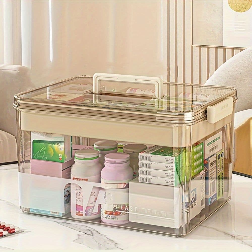Multi-Layer Large Capacity Home Medicine Box Quick Access Compartment Storage Translucent Gray