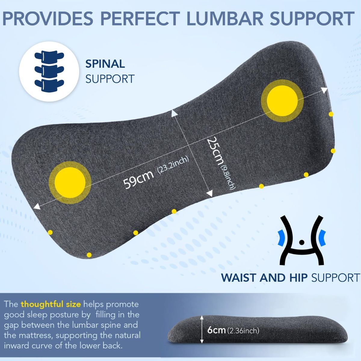Lumbar Support Pillow for Sleeping Memory Foam Lumbar Pillow for Lower Back Pain Relief Back Support Pillow for Side,Back and Stomach Sleepers-Bed Wedge Bolster Pillow Bed Rest Pillow(Gray)
