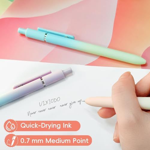 Gel Pens, 5 Pcs Black Ink Pens for Women, 0.7mm Medium Point Smooth Writing Pens with Silicone Grip, High-End Series Metal Clip Retractable Pens for Journaling Note Taking (5 Pcs Pastel)