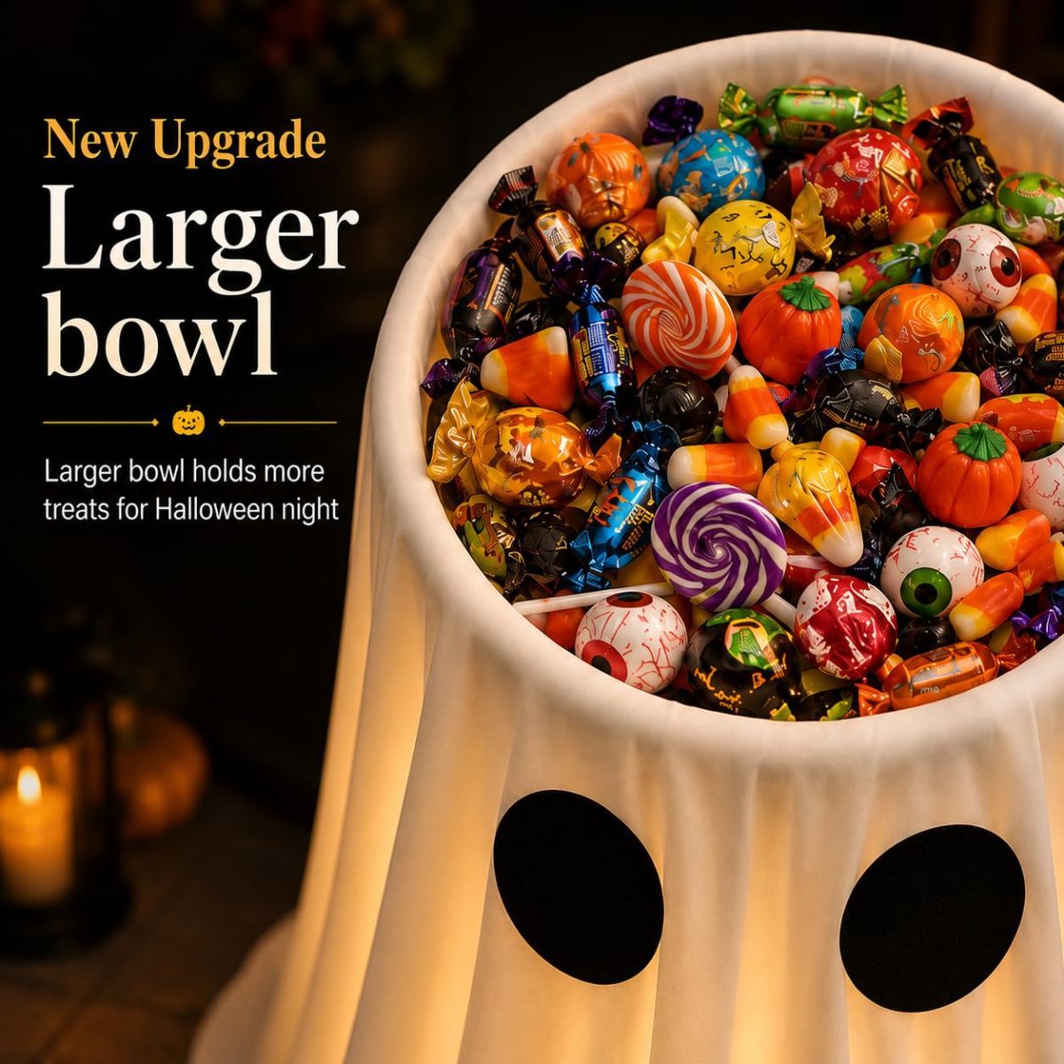 Halloween Decorations Outdoor Indoor, 30IN Lighted Ghost Candy Bowl with Timer Remote & Large Foldable Basin for Trick or Treating, Outside Ghost Decor for Porch Front-Door Yard Lawn Party.