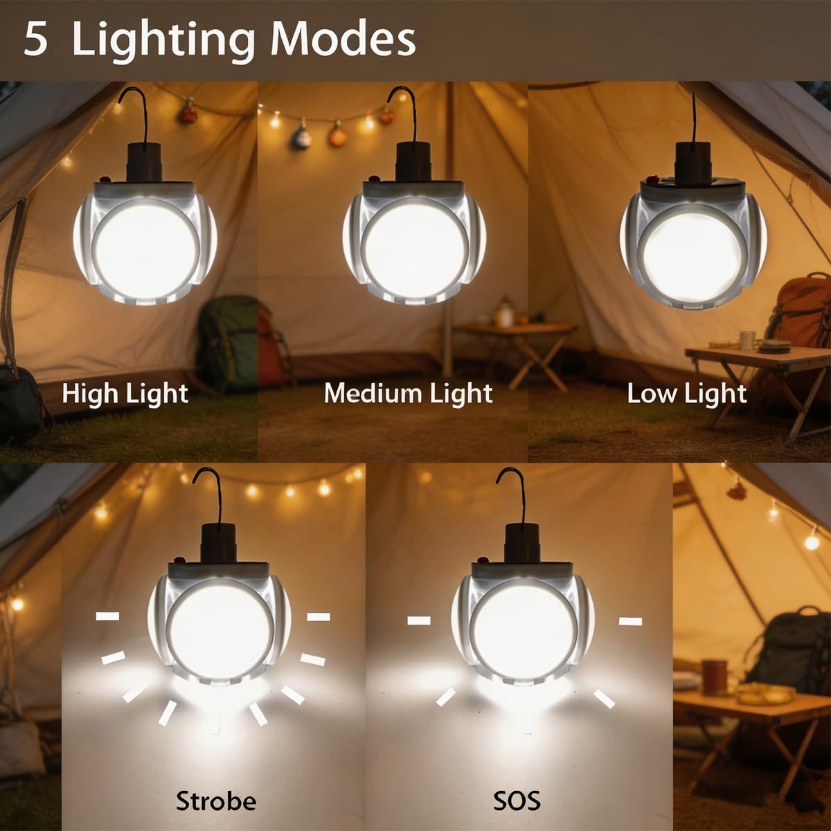 Solar Bulb Light LED Light Solar Panel Lithium Batteries 5 Working Modes USB