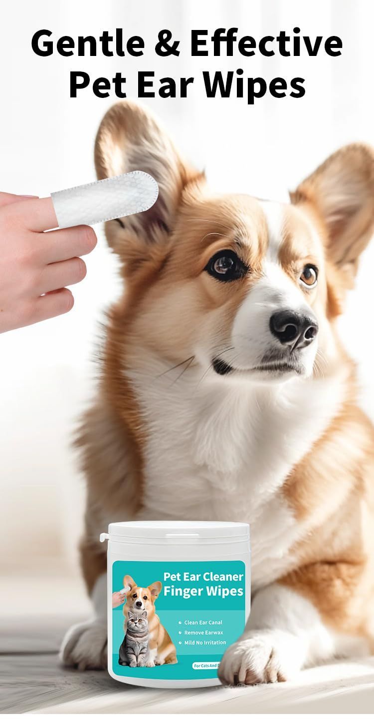 Ear Cleaner Finger Wipes for Dogs & Cats,50 Counts Pet Ear Wipes,Pet Ear Cleaner Finger Wipes to Remove Wax, Dirt, Relieve Ear Itching & Inflammation for Dogs & Cats