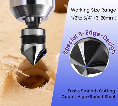 5PCS Deburring Tool Set, Tungsten Carbide Chamfer Drill Bit, External Deburring Tool with Quick Release Hex Shank for Metal, Fits 1/8"-3/4" (3-20mm)