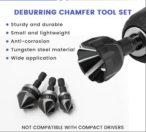 5PCS Deburring Tool Set, Tungsten Carbide Chamfer Drill Bit, External Deburring Tool with Quick Release Hex Shank for Metal, Fits 1/8"-3/4" (3-20mm)