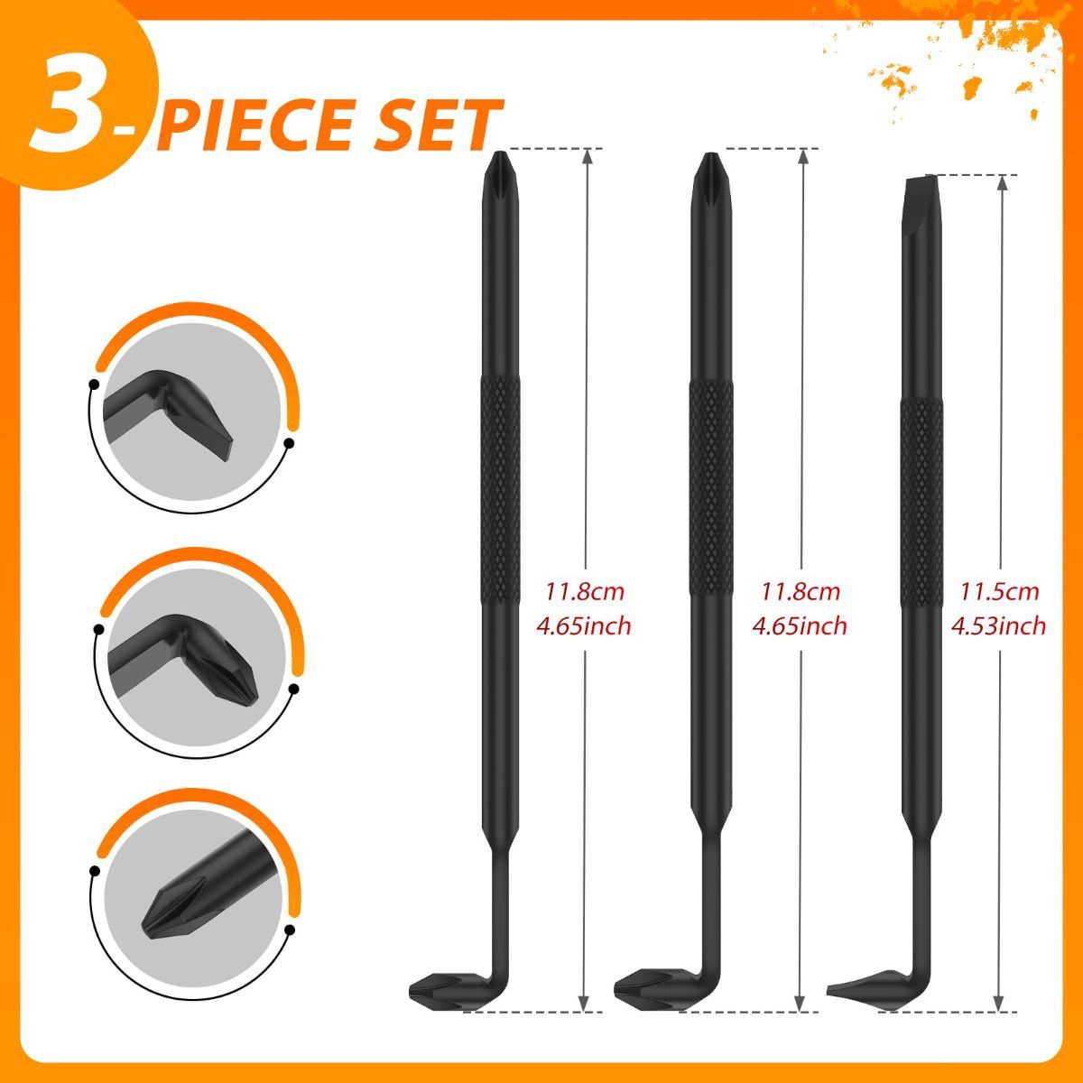 3Pcs Right Angle Offset Screwdriver Set - L Type 90 Degree Double End Screwdriver, 15mm Elbow Design, Low Profile Magnetic Offset Screwdriver for Tight Narrow Space