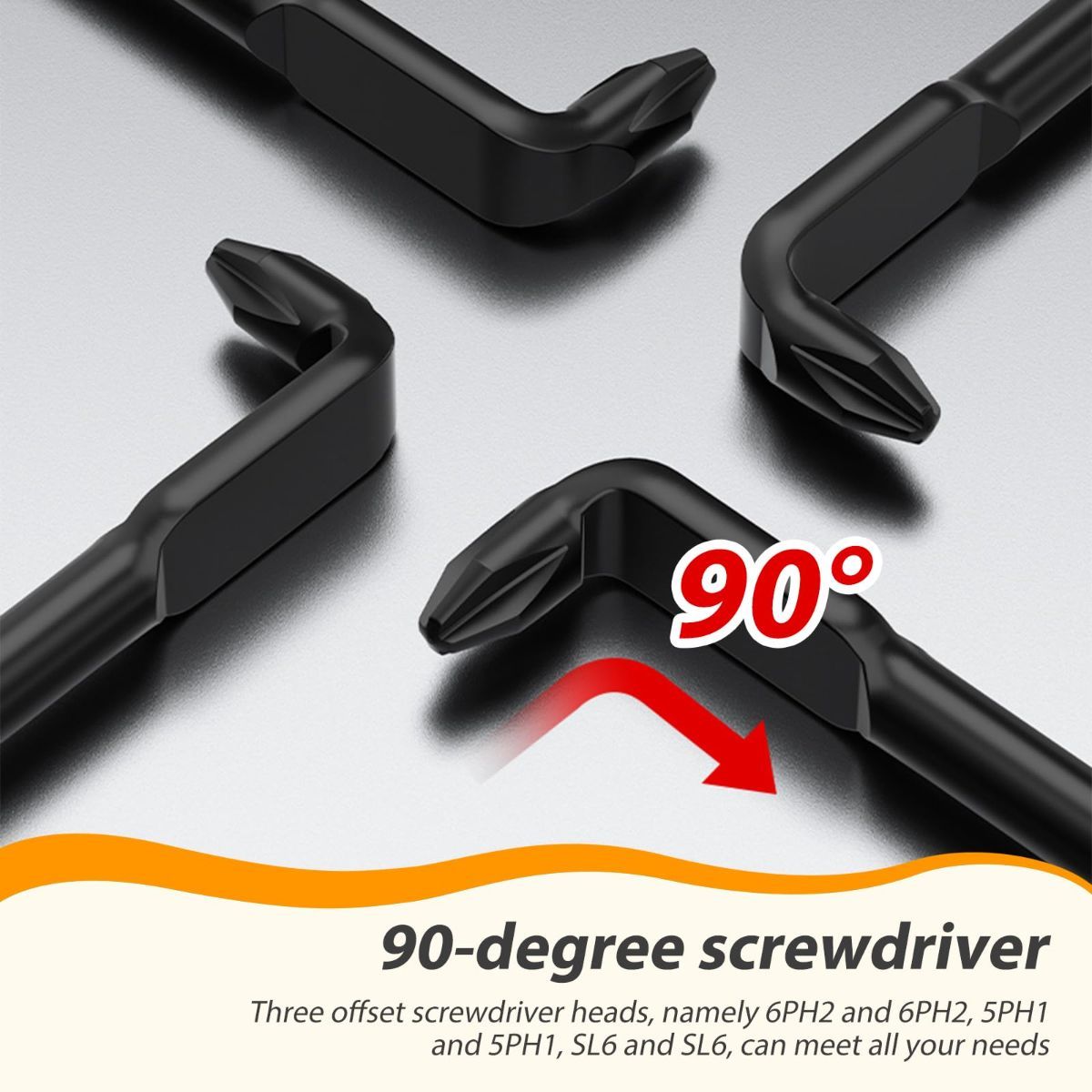 3Pcs Right Angle Offset Screwdriver Set - L Type 90 Degree Double End Screwdriver, 15mm Elbow Design, Low Profile Magnetic Offset Screwdriver for Tight Narrow Space