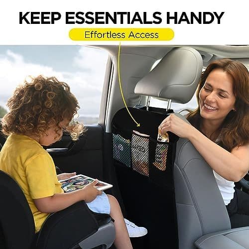 Back Seat Cover Kids Waterproof Kick Mats X-Large 2 Pack with 3 Pocket Storage Organizer