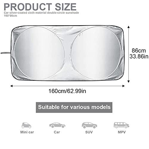 160x86cm Car Windscreen Sun Shade,Front Windshield Sunshade,Foldable Cover Visor Sunshades,Reflective UV Dust Protector,Automotive Ray Protection Block Parasol,Keep Your Vehicle Cool,Fit Various Sizes
