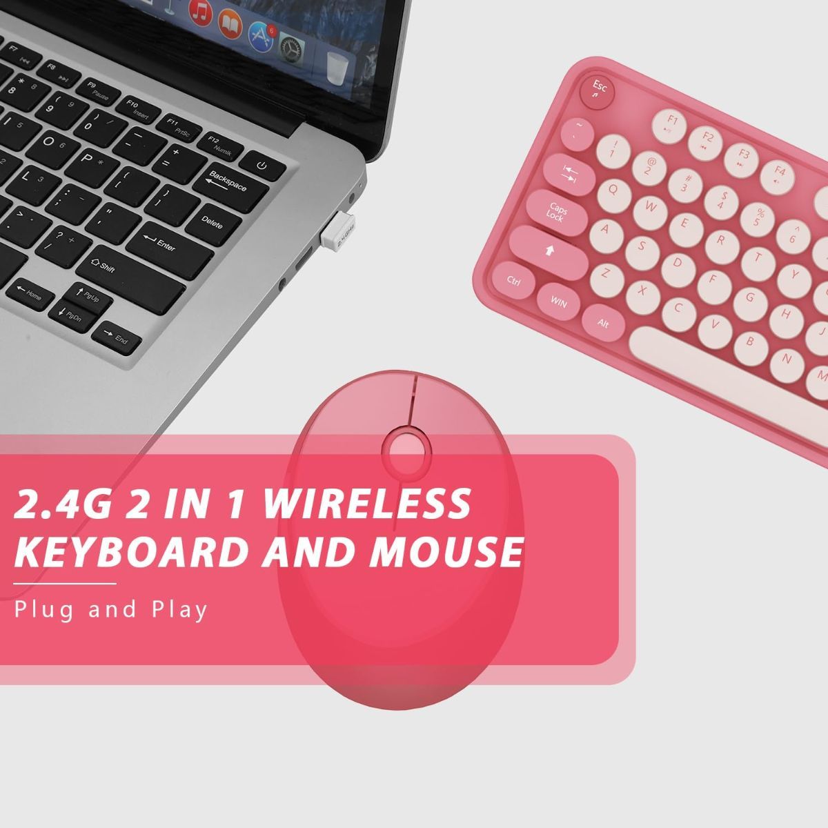 Wireless Keyboard and Mouse Cute Retro Typewriter for PC Full Size With Number Pad & Mouse,Compatible With All Windows,Ideal For Windows,1600DPI,Computer, PC, Notebook, Laptop