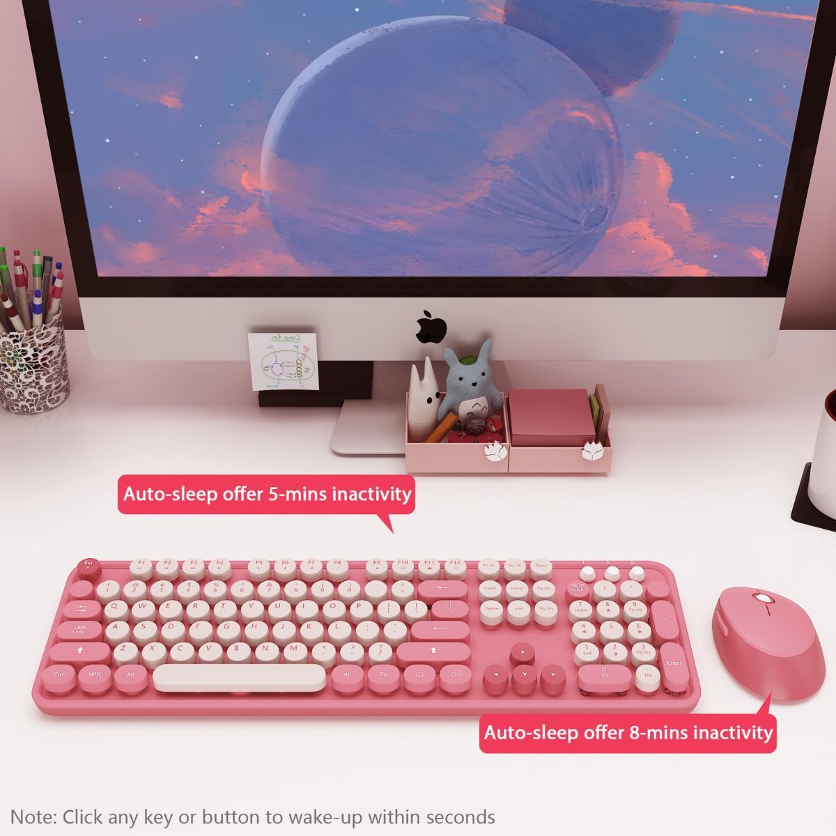 Wireless Keyboard and Mouse Cute Retro Typewriter for PC Full Size With Number Pad & Mouse,Compatible With All Windows,Ideal For Windows,1600DPI,Computer, PC, Notebook, Laptop