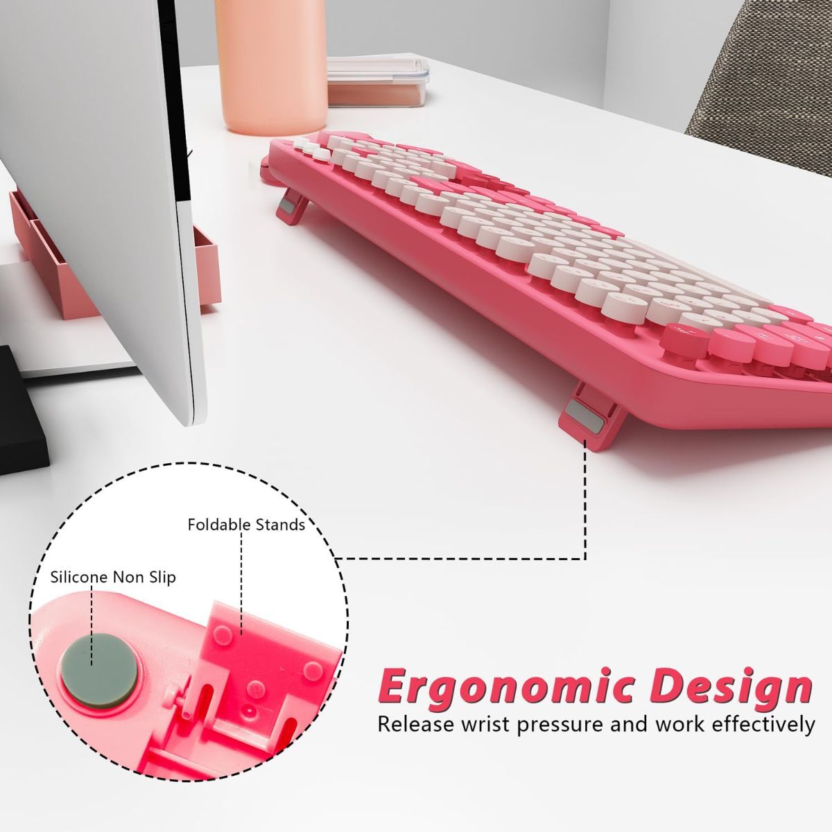 Wireless Keyboard and Mouse Cute Retro Typewriter for PC Full Size With Number Pad & Mouse,Compatible With All Windows,Ideal For Windows,1600DPI,Computer, PC, Notebook, Laptop