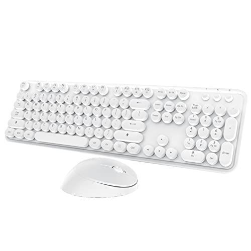 Wireless Keyboard and Mouse Cute Retro Typewriter for PC Full Size With Number Pad & Mouse,Compatible With All Windows,Ideal For Windows,1600DPI,Computer, PC, Notebook, Laptop