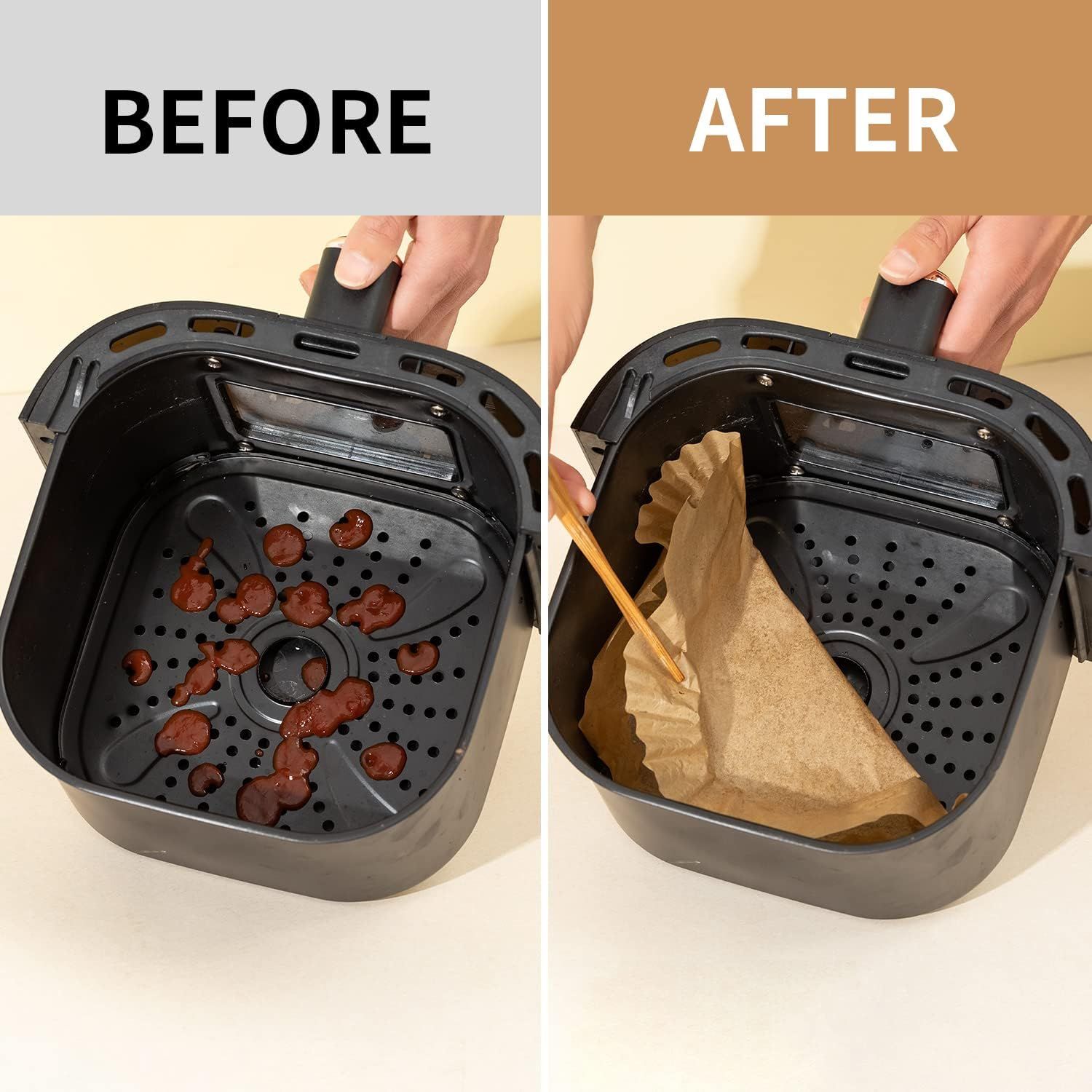 100-Pack Air Fryer Paper Liners – Rectangular Bowl-Style, Unbleached Kraft Paper, Heat-Resistant & Grease-Proof, Compatible with Most Dual-Basket Air Fryers, Ovens, Microwaves, and Instant Pots—Single-Use Convenience for Easy Cleanup (Brown)