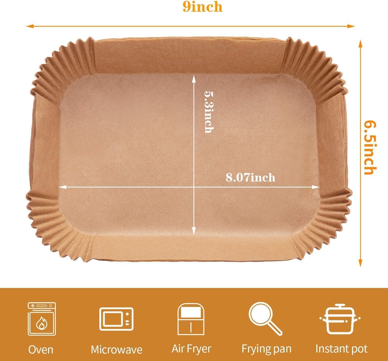 100-Pack Air Fryer Paper Liners – Rectangular Bowl-Style, Unbleached Kraft Paper, Heat-Resistant & Grease-Proof, Compatible with Most Dual-Basket Air Fryers, Ovens, Microwaves, and Instant Pots—Single-Use Convenience for Easy Cleanup (Brown)