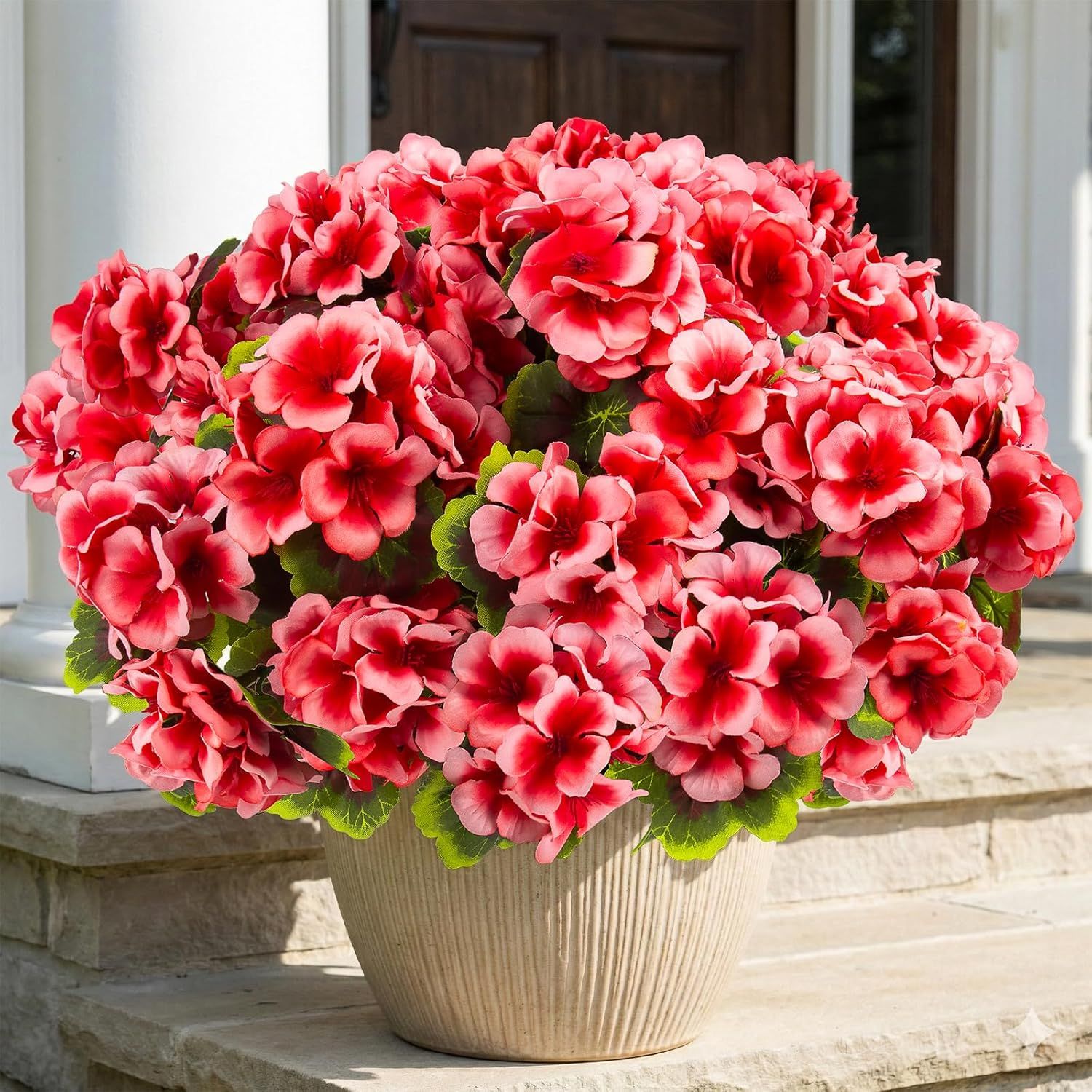 8 Pcs Artificial Red Geranium Silk Flowers for Outdoor Patio Garden & Indoor Home Decor (Pink)