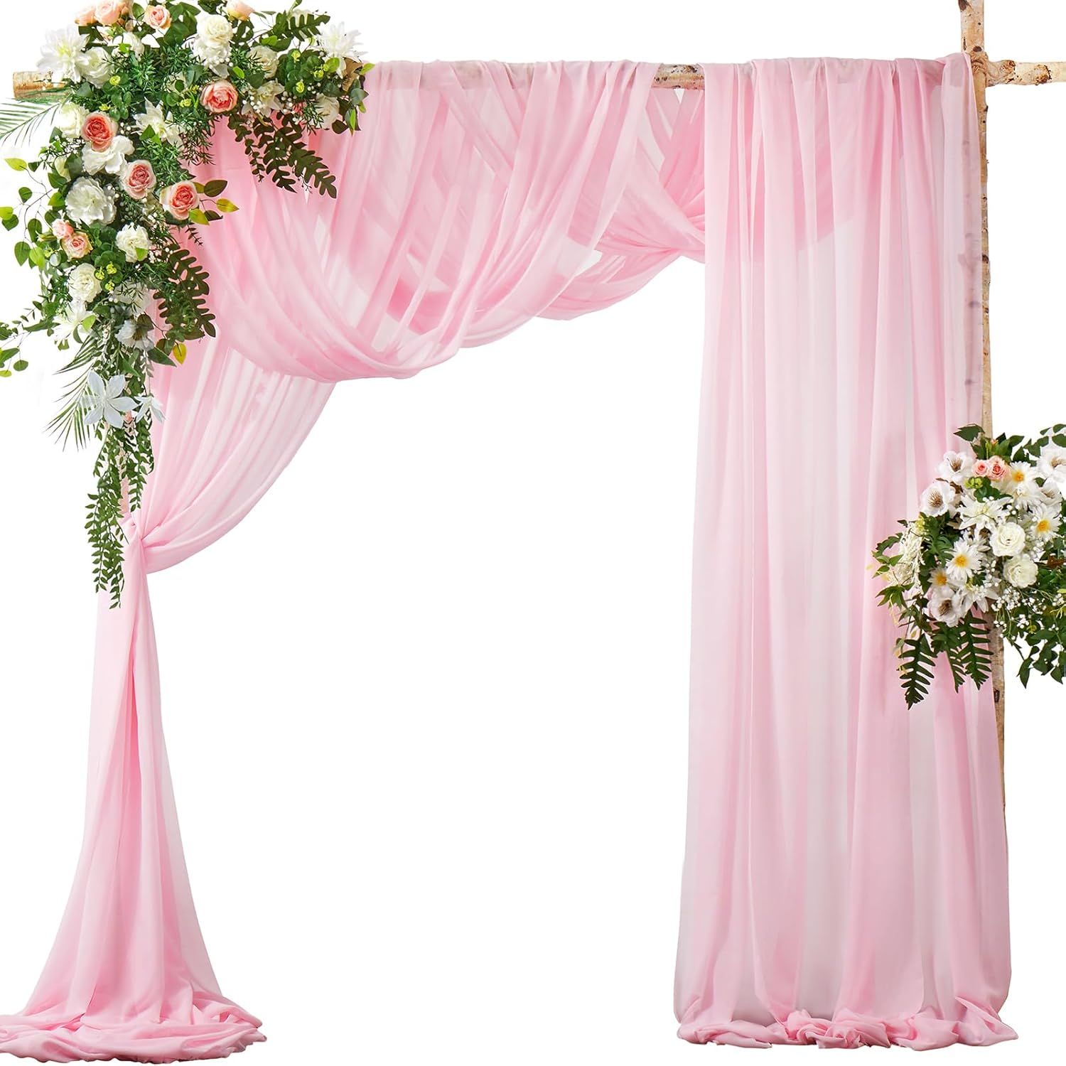 2 Pack Elegant Chiffon Wedding Arch Draping Fabric Panels for Outdoor Ceremony Backdrop and Party Decoration (Pink)