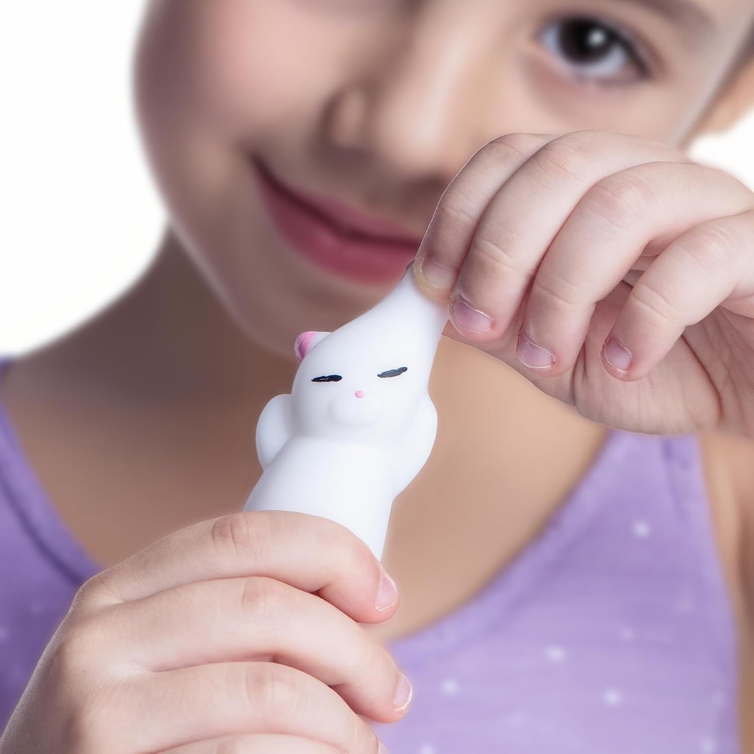 2 PCS Mini Cat Squishy Toy for Office & Classroom – Soft Silicone Stress Reliever to Calm Anxiety (Grey & White)