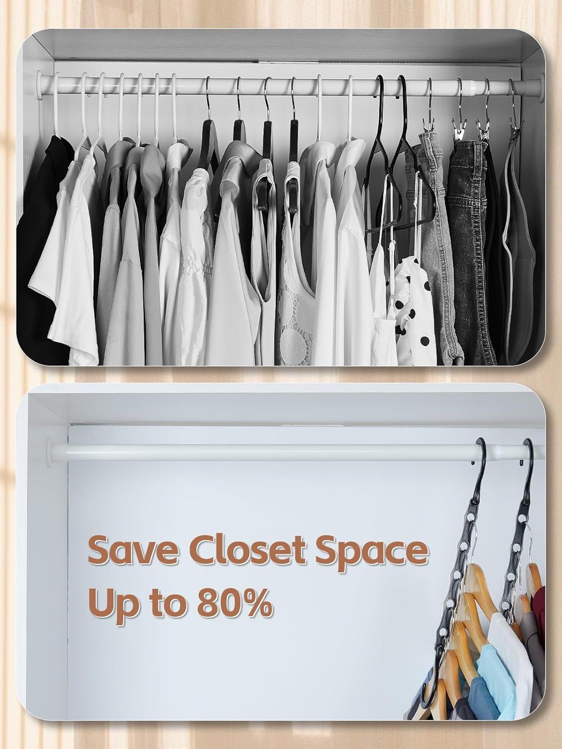 10-Pack Black Space-Saving Hanger Connectors—5-Slot Design for Vertical & Horizontal Use—Organize Shirts, Sweaters, Jackets—Compact Closet Organizer for Apartments, Dorms, Small Spaces (Black)