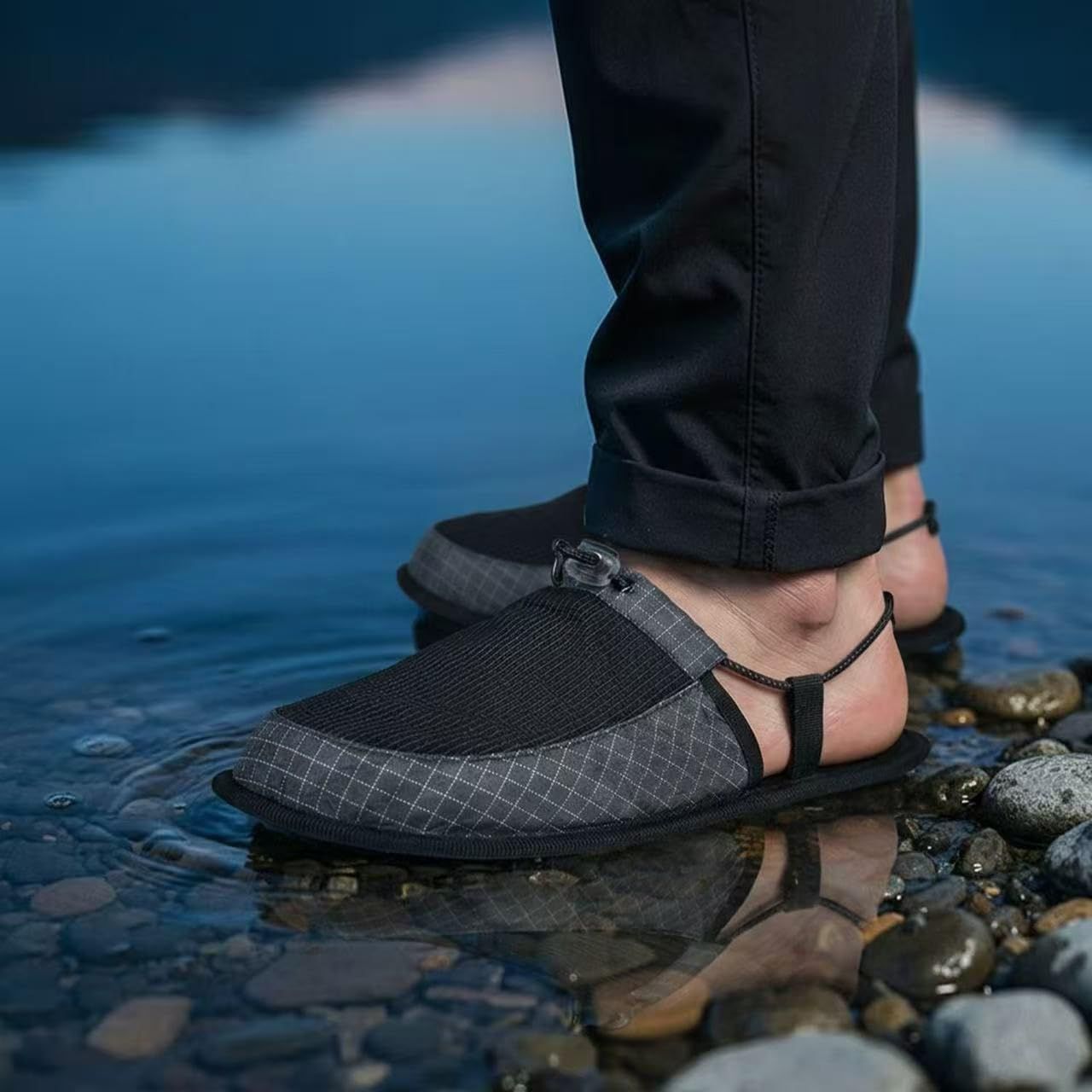 Lightweight Packable Quick-Dry Slip-Ons for Camping, Beach, Travel & Hotel Use, M (Black)
