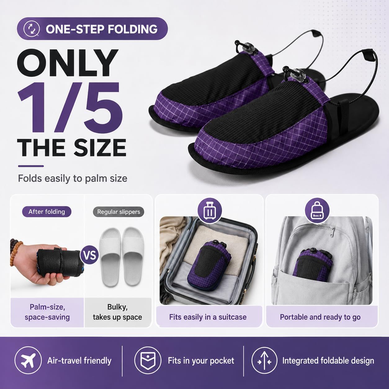 Lightweight Packable Quick-Dry Slip-Ons for Camping, Beach, Travel & Hotel Use, M (Black)
