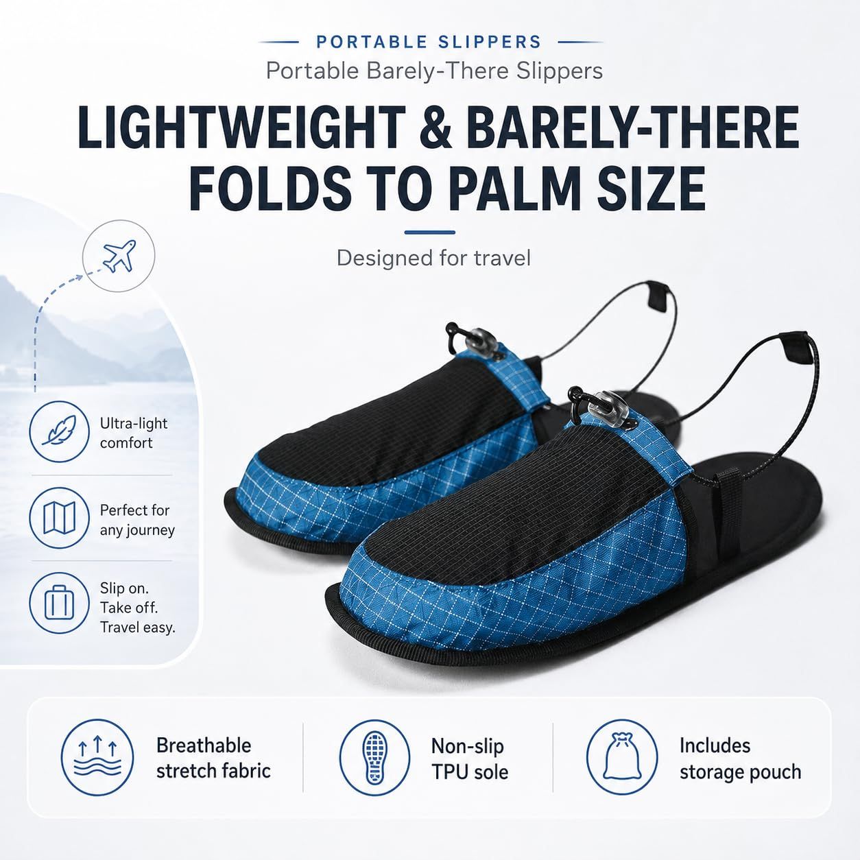 Lightweight Packable Quick-Dry Slip-Ons for Camping, Beach, Travel & Hotel Use, M (Black)
