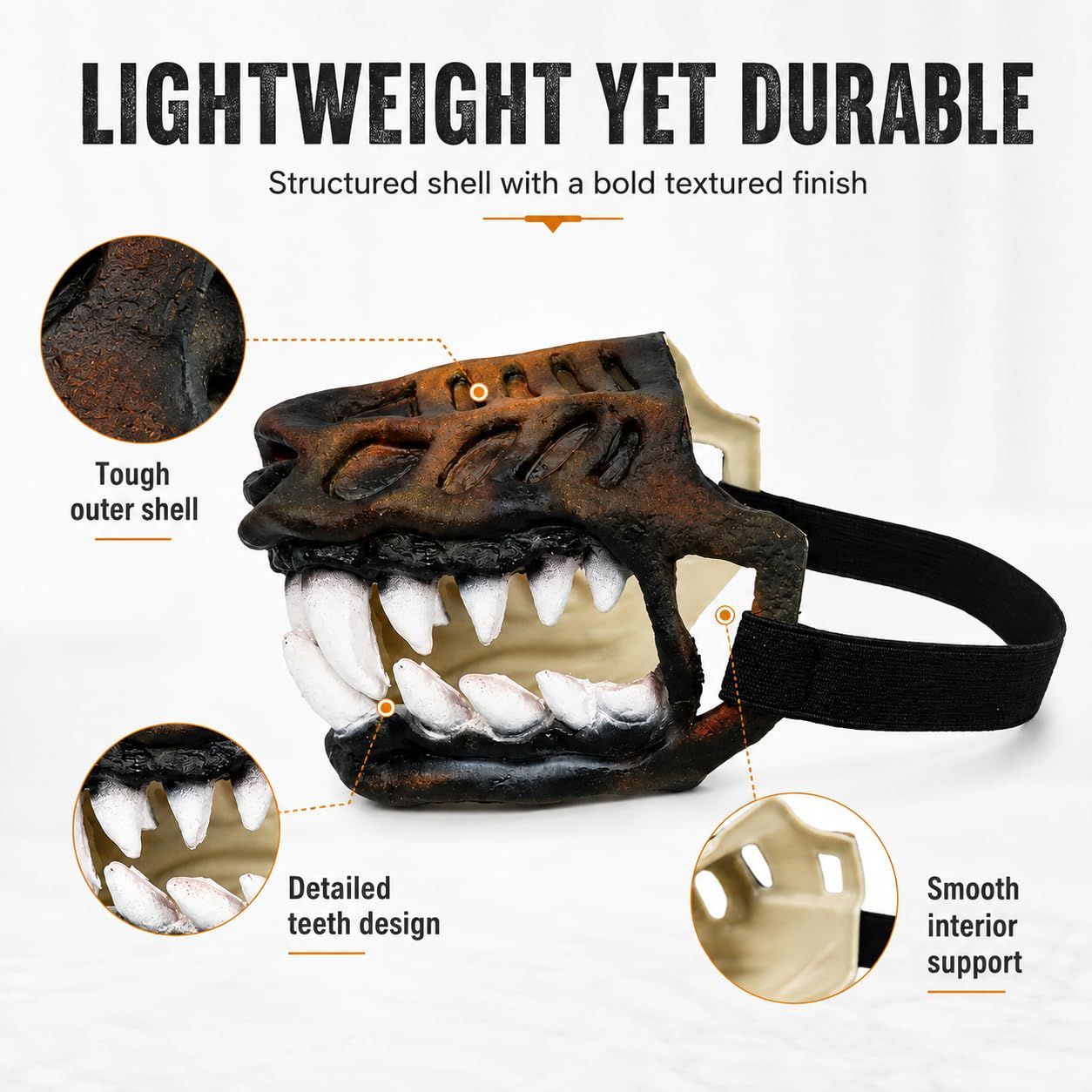 Funny Anti-Bite Dinosaur Dog Muzzle, Hell Hound Monster for Halloween Party Cosplay Dogs Beast Terror Pet Lifelike Teeth Mask Photo Shoots Trick or Treat with Adjustable Straps，Without Blood,L (Black)
