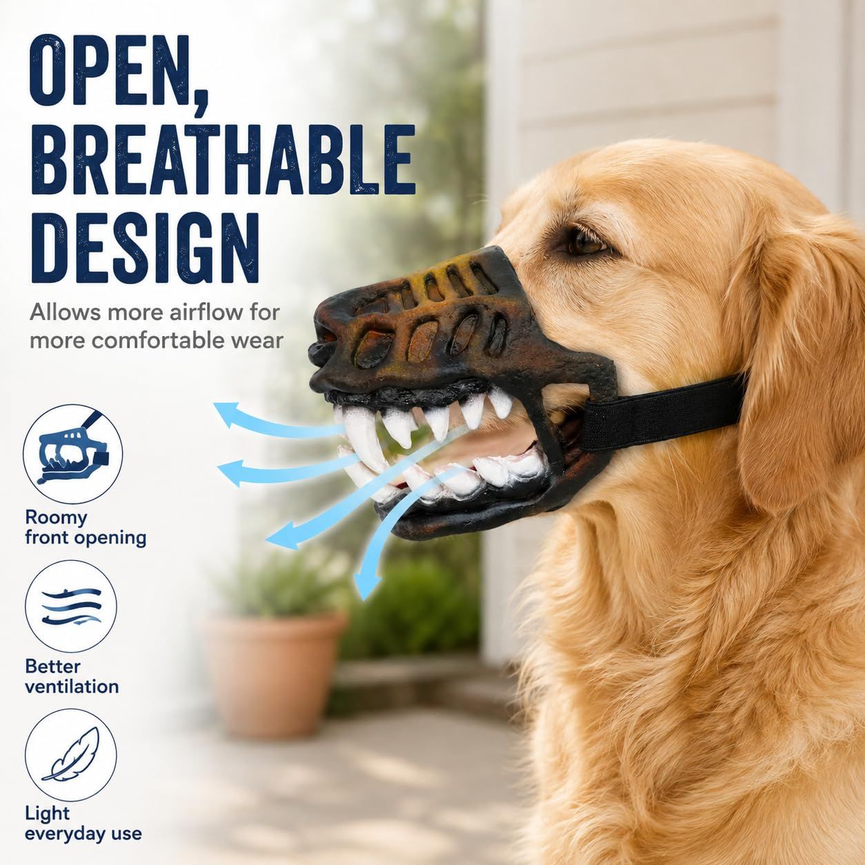 Funny Anti-Bite Dinosaur Dog Muzzle, Hell Hound Monster for Halloween Party Cosplay Dogs Beast Terror Pet Lifelike Teeth Mask Photo Shoots Trick or Treat with Adjustable Straps，Without Blood,L (Black)
