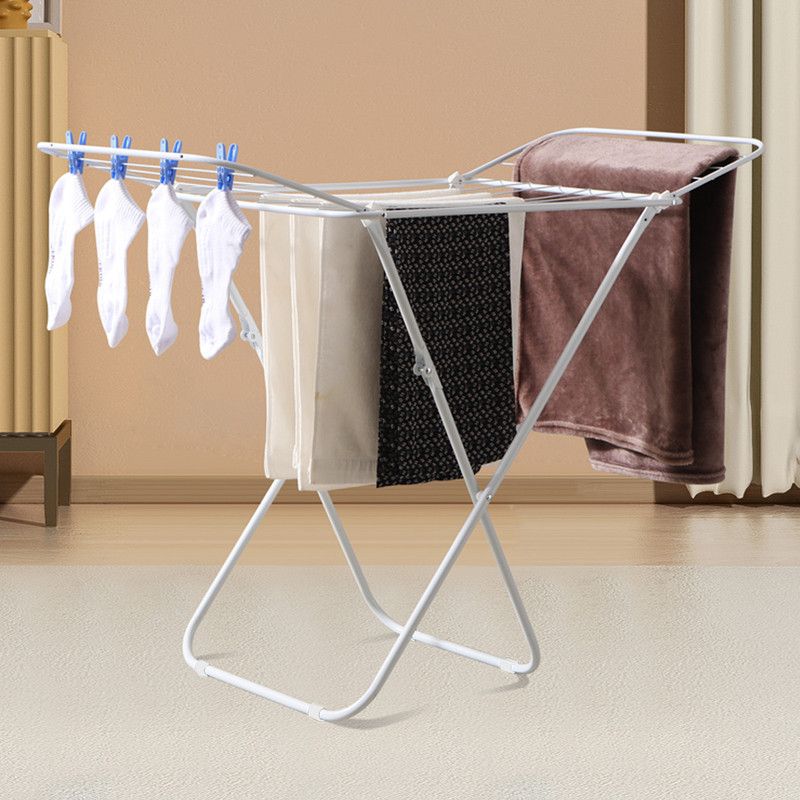Mini Double-Wing Floor-Standing Folding Clothes Drying Rack-White