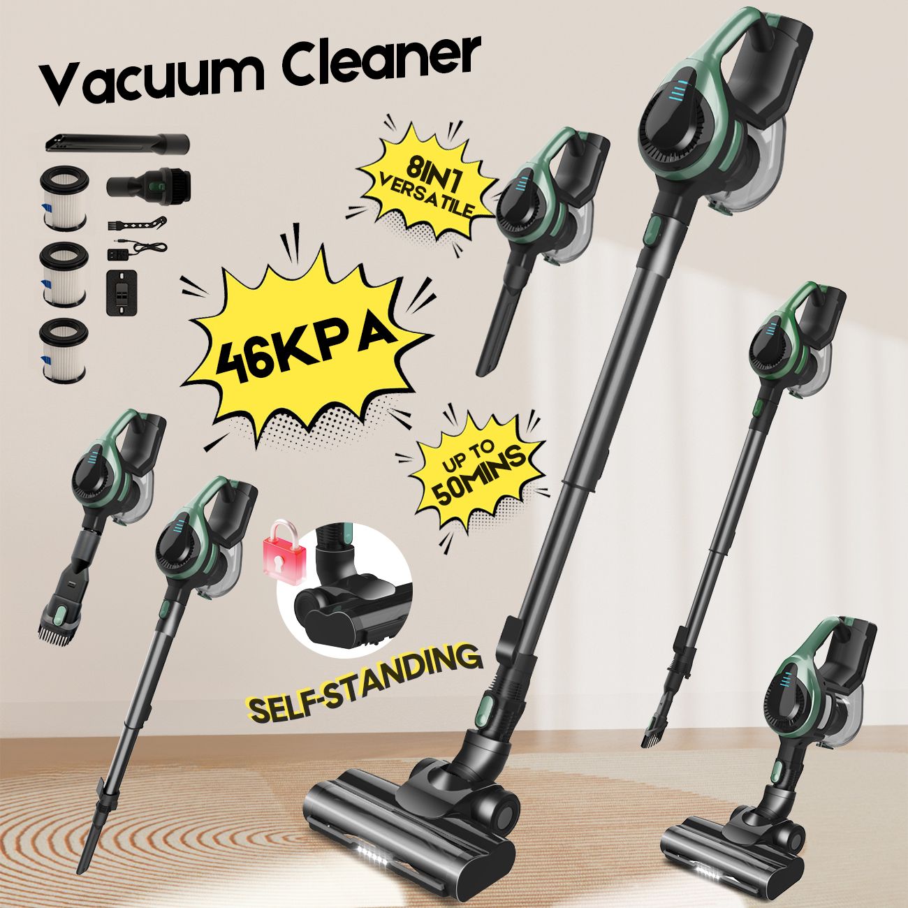 46Kpa Strong Suction, Lightweight Handheld Vacuum Cleaner, 2500mAh Removable Battery with Wall Charger for Home, Hard Floors, Blankets And Pet Hair.