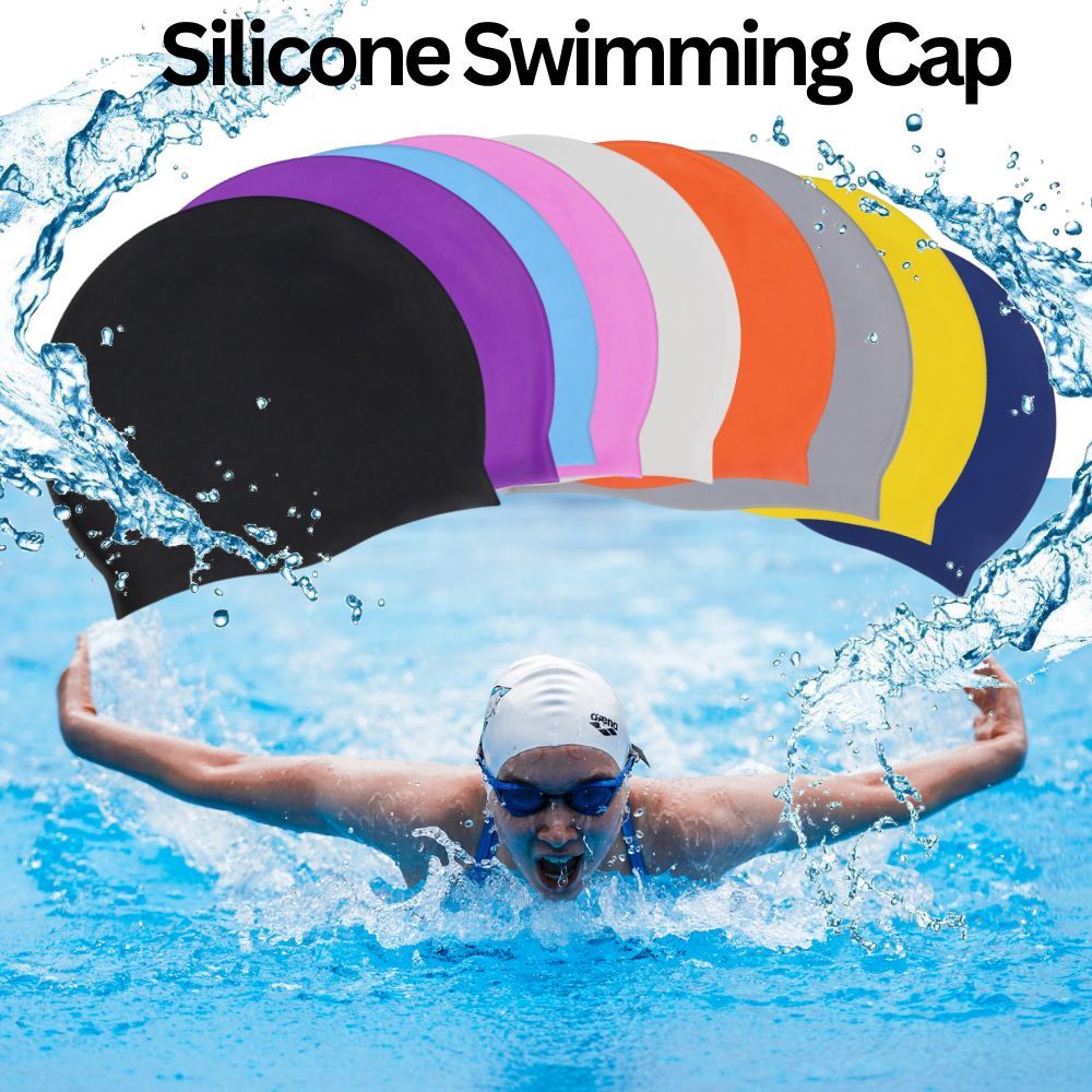 Silicone Swimming Cap Large Waterproof Swim Hat for Long Hair Men Women Adults-Grey
