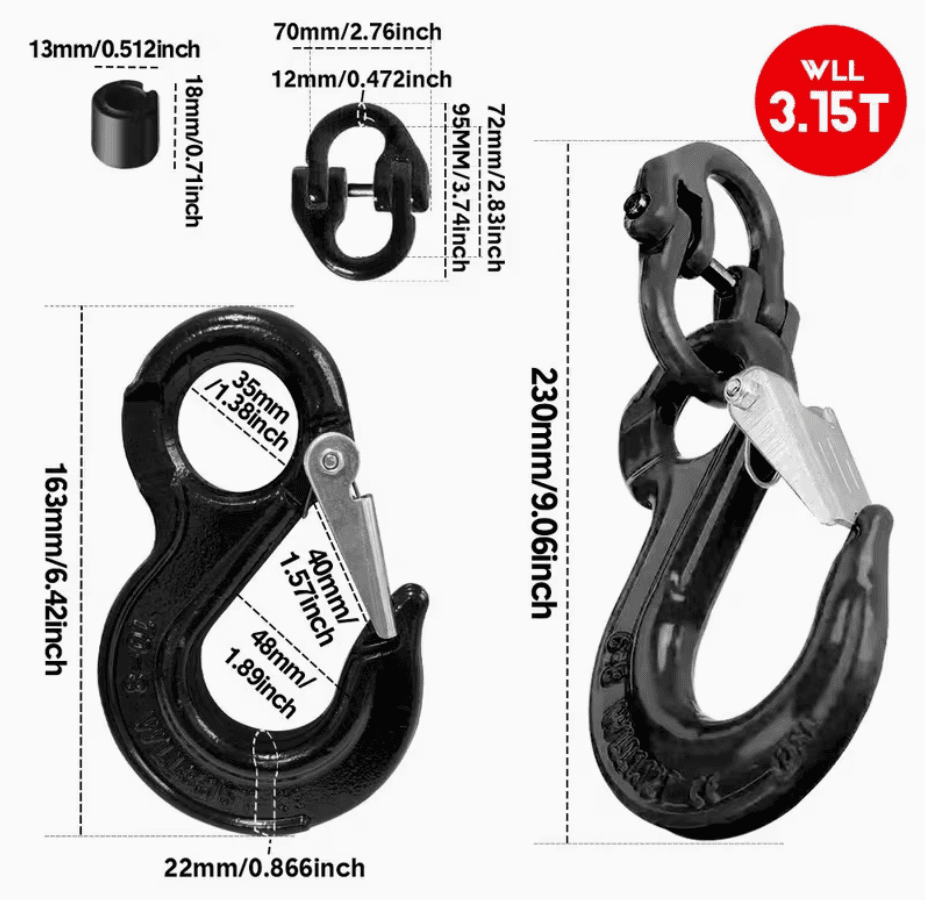 Sling Hook Heavy Duty Hammerlock Kit 2 Piece 3.15T Black