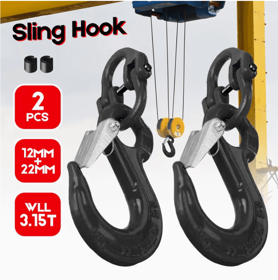 Sling Hook Heavy Duty Hammerlock Kit 2 Piece 3.15T Black