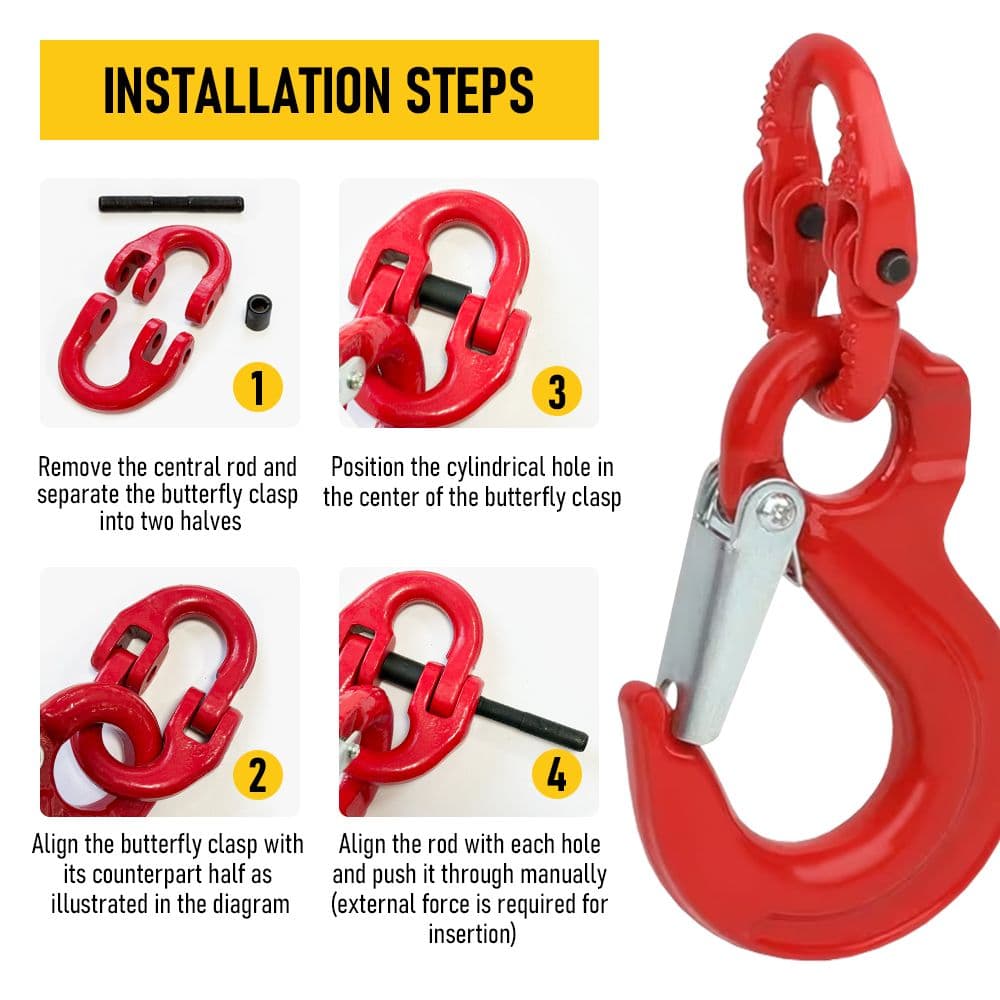 Heavy Duty Sling Hook Kit 3.15T Hammerlock Safety Latch Swivel Winch 2 Piece Red
