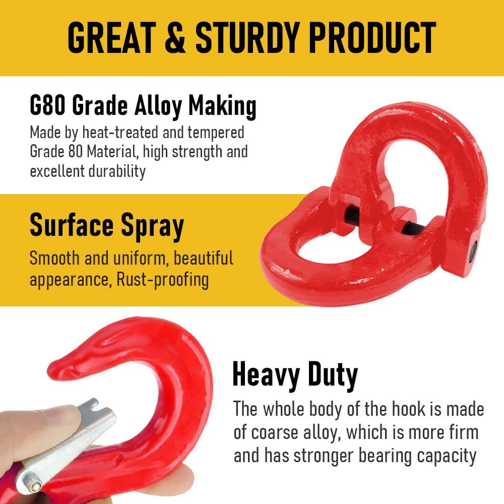 Heavy Duty Sling Hook Kit 3.15T Hammerlock Safety Latch Swivel Winch 2 Piece Red