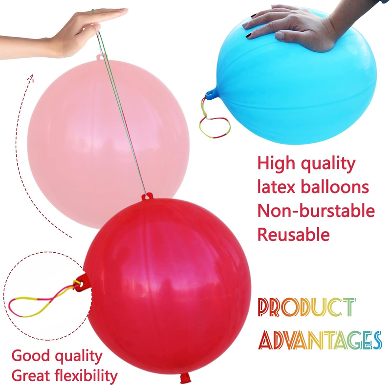 50-pack 6g punched balloons, thickened neon colored punched balloons, heavy-duty party favors with rubber handles, bouncy balls for birthdays and weddings.