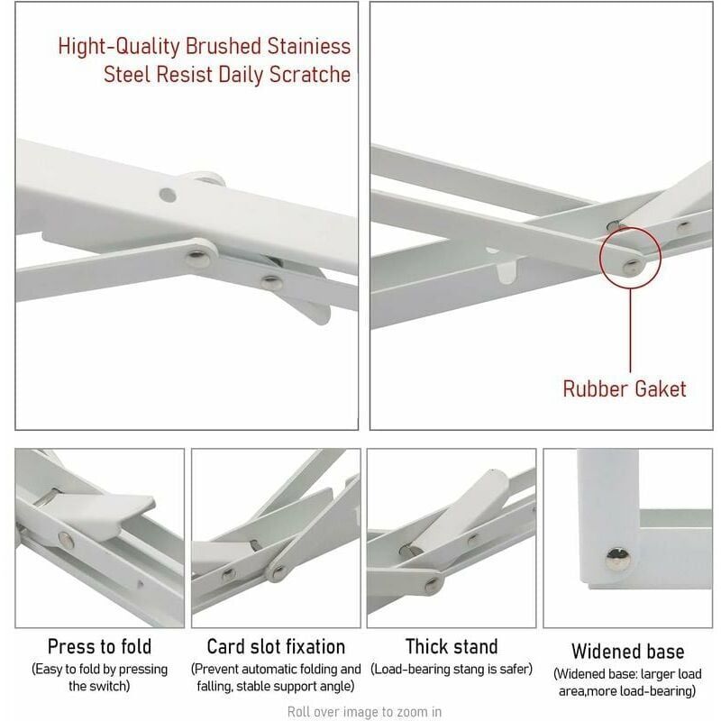2 Pcs White Stainless Steel Foldable Triangle Shelf Brackets