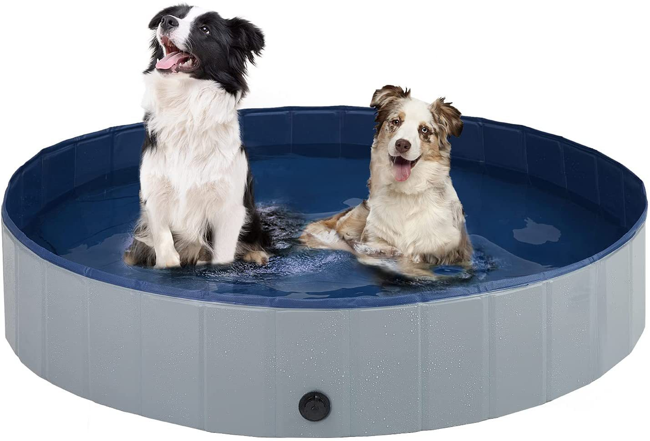 Foldable Dog Pet Pool Bathtub, Gray, L