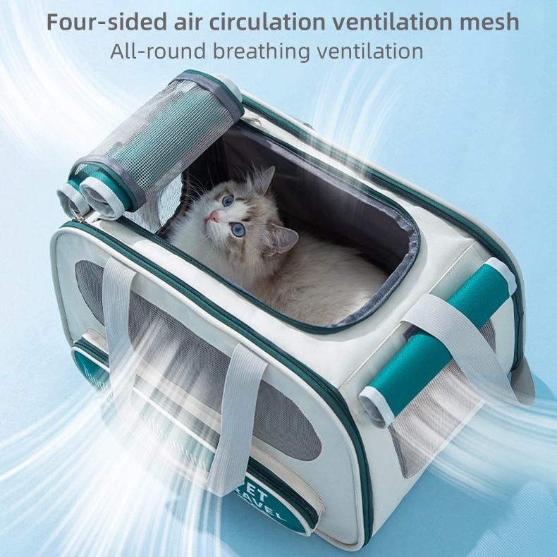 Pet Travel Bag Soft Sided Mesh Carrier Breathable Collapsible, Green