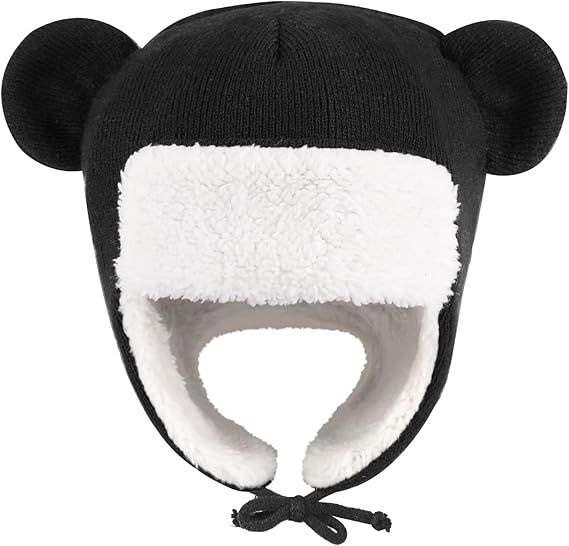 Warm Hat - Baby Winter Hat with Earflaps - Fleece Lining - Knitted - 2 Cute Ears - For Girls & Boys (Head Circumference: 48-50 cm)